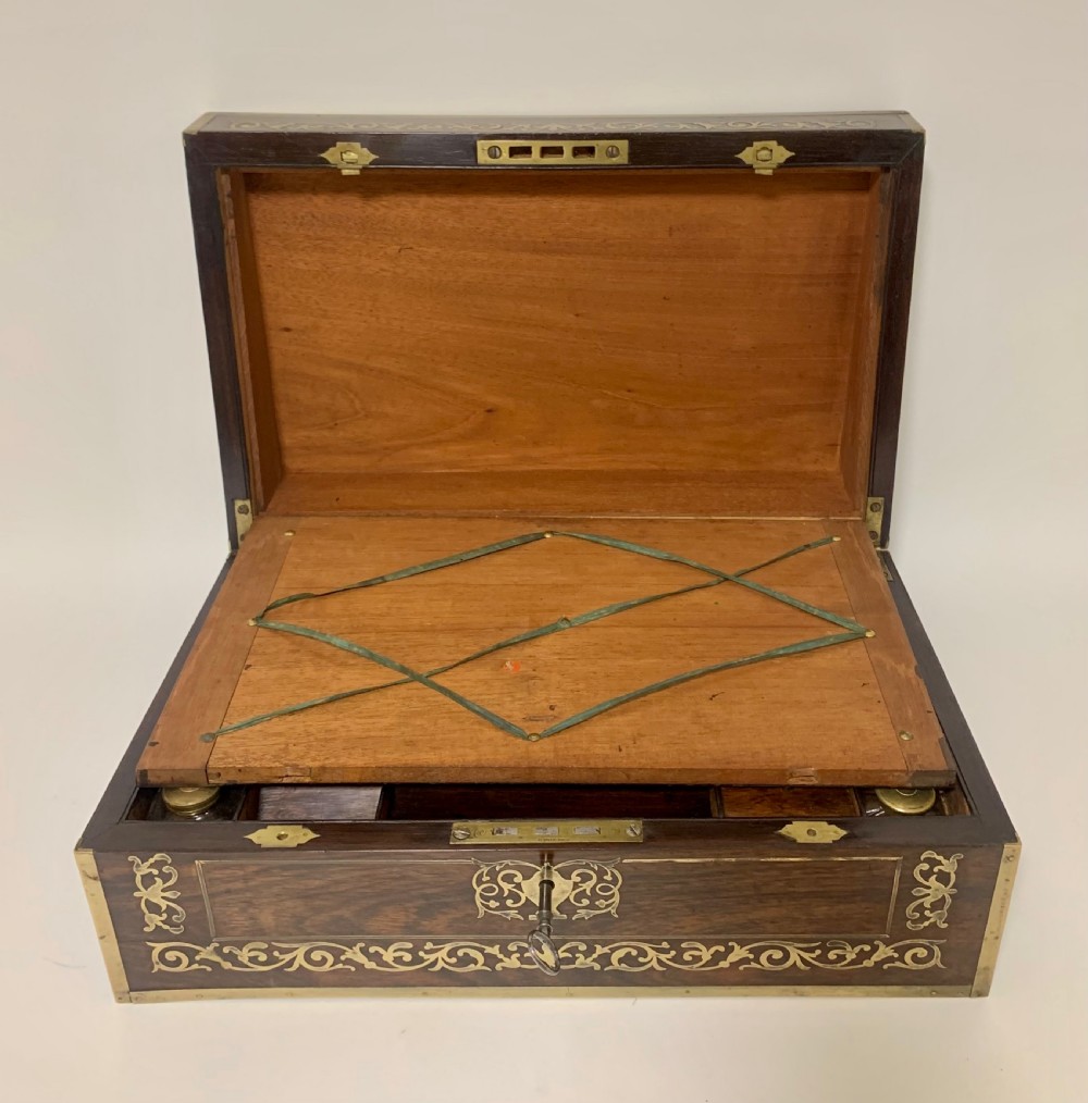 Antique Rosewood Brass Inlaid Writing Slope Box View X