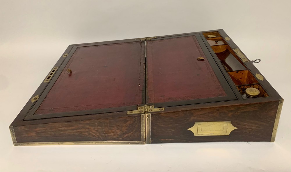 Antique Rosewood Brass Inlaid Writing Slope Box View XI