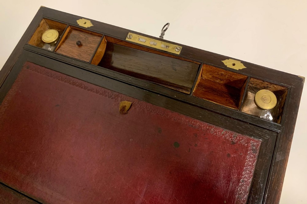 Antique Rosewood Brass Inlaid Writing Slope Box View XII