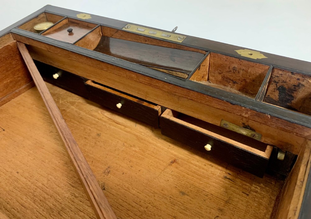 Antique Rosewood Brass Inlaid Writing Slope Box View XIII