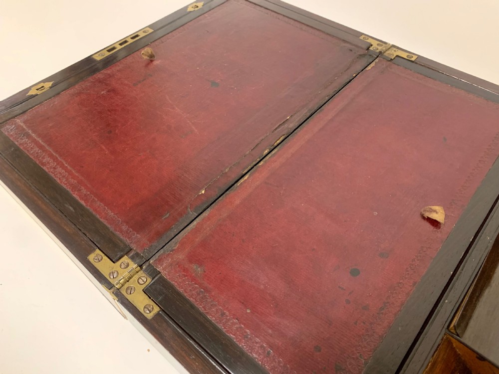 Antique Rosewood Brass Inlaid Writing Slope Box View XV