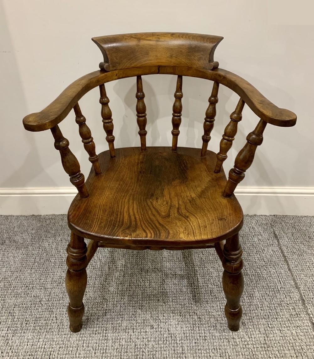 Antique Elm Smokers Bow Captains Armchair