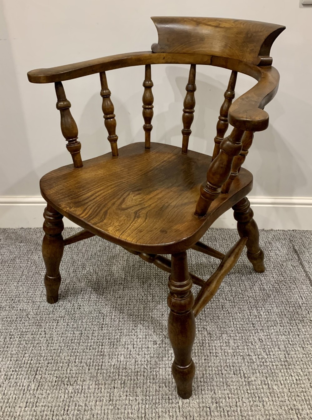 Antique Elm Smokers Bow Captains Armchair View III