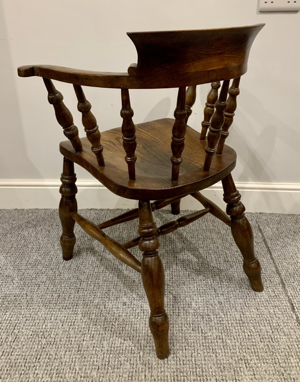 Antique Elm Smokers Bow Captains Armchair View V