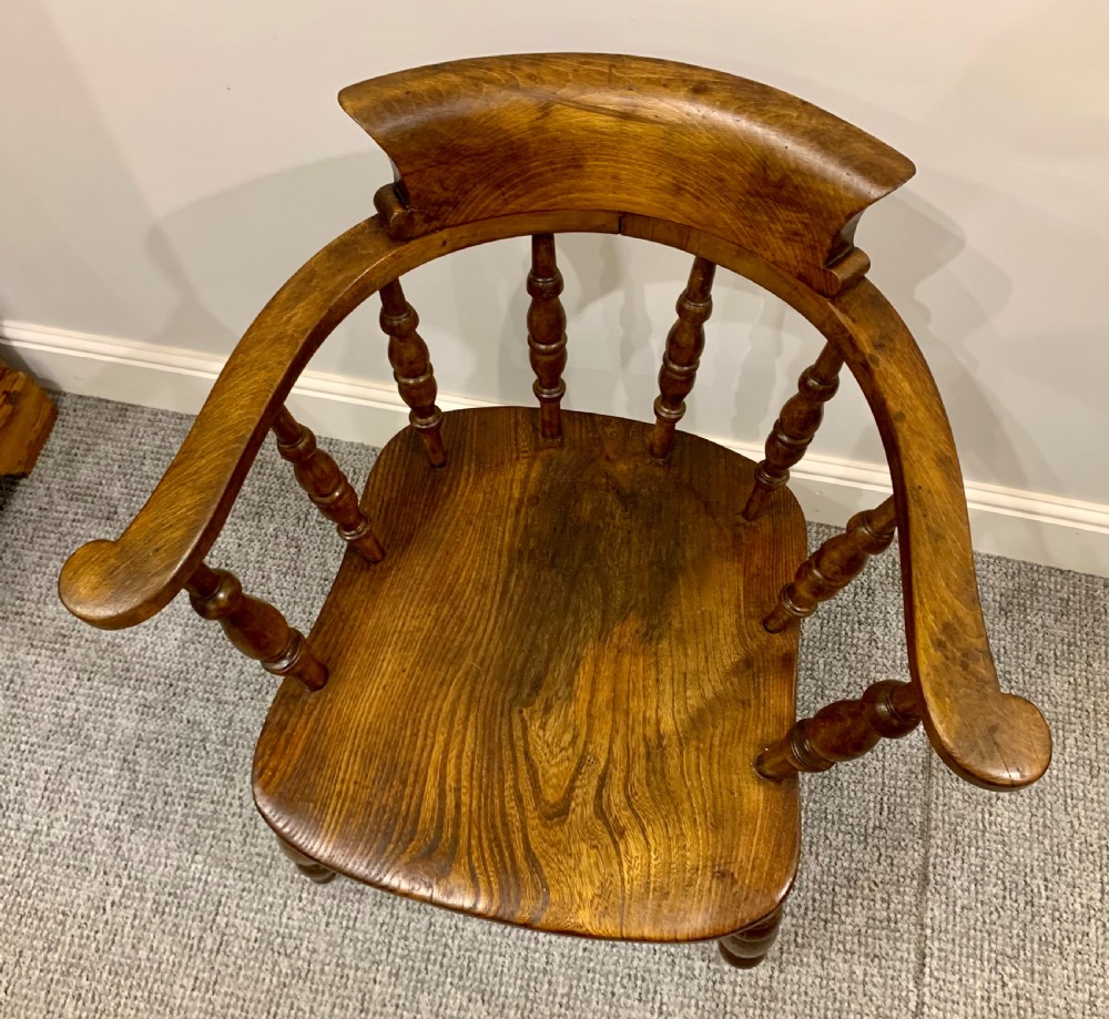 Antique Elm Smokers Bow Captains Armchair View XII