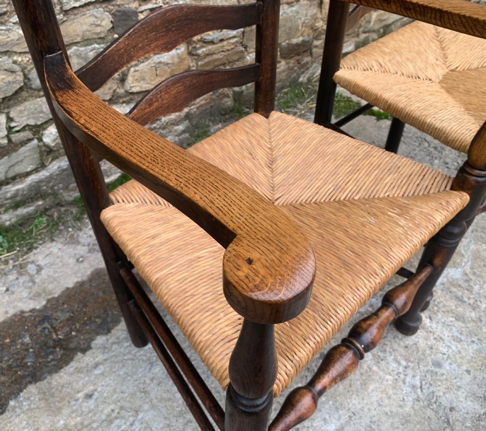 Pair of Rush Seat Ladderback Carver Chairs View II