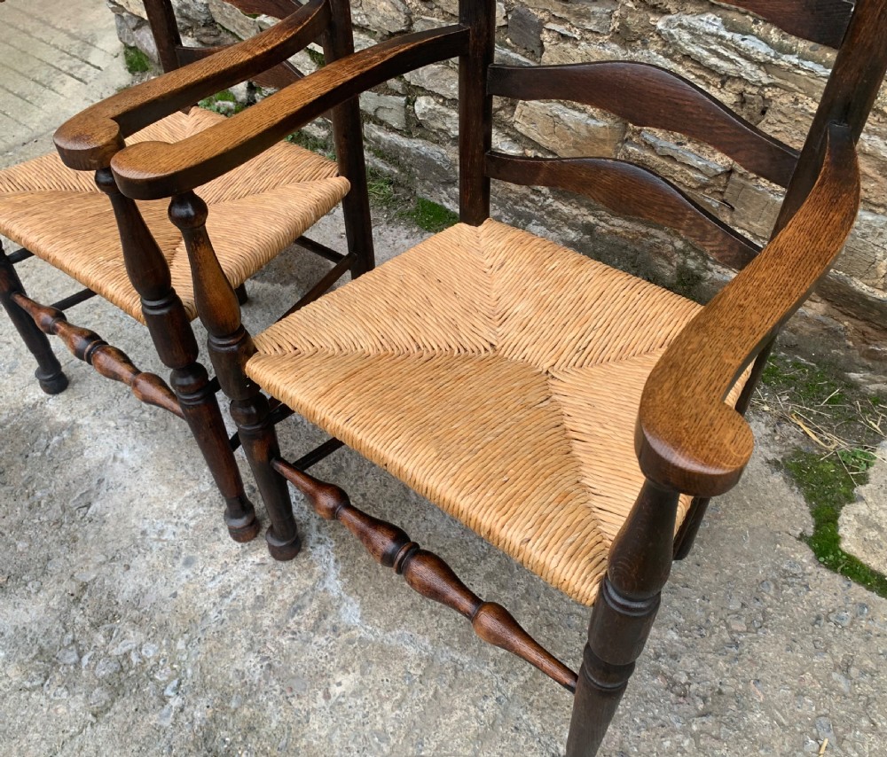 Pair of Rush Seat Ladderback Carver Chairs View IV