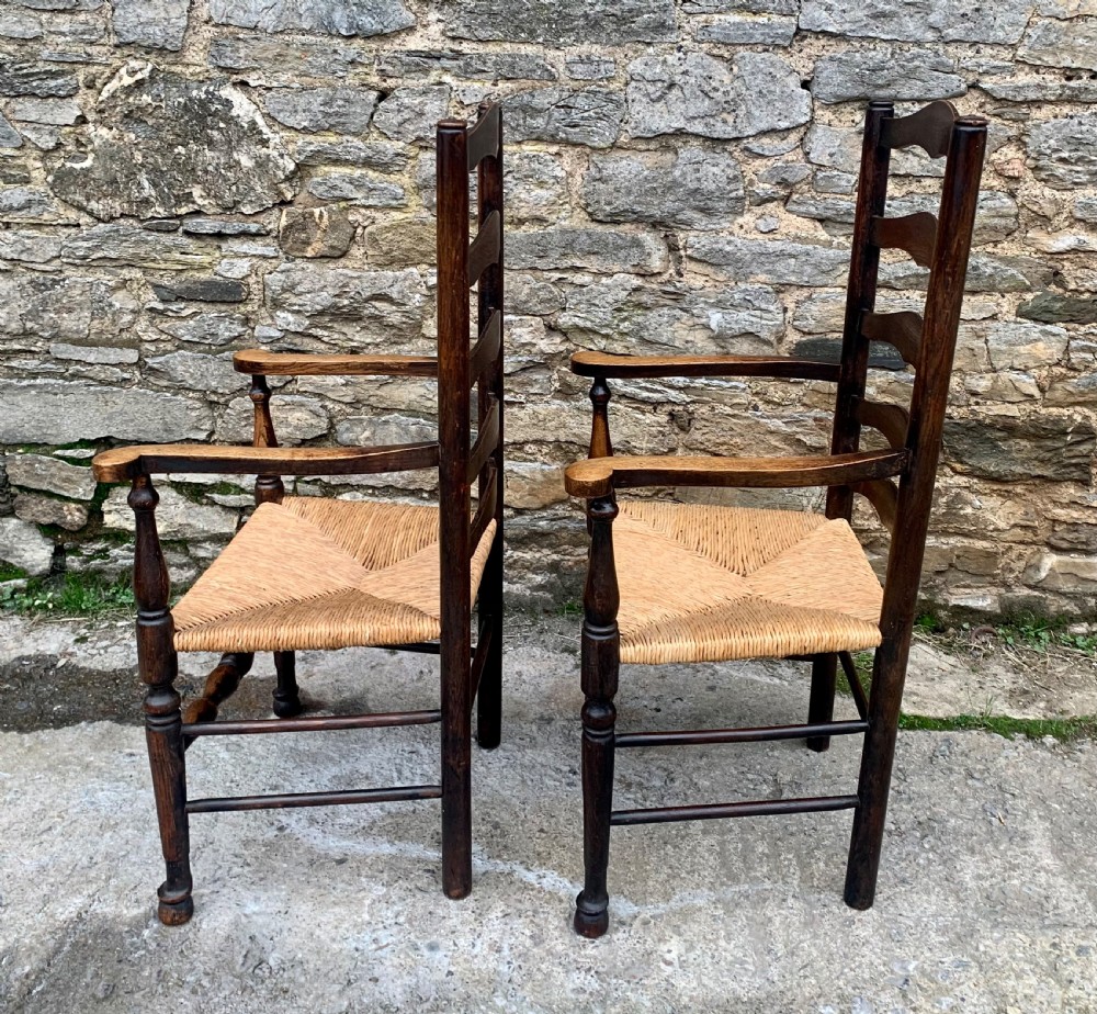Pair of Rush Seat Ladderback Carver Chairs View VII