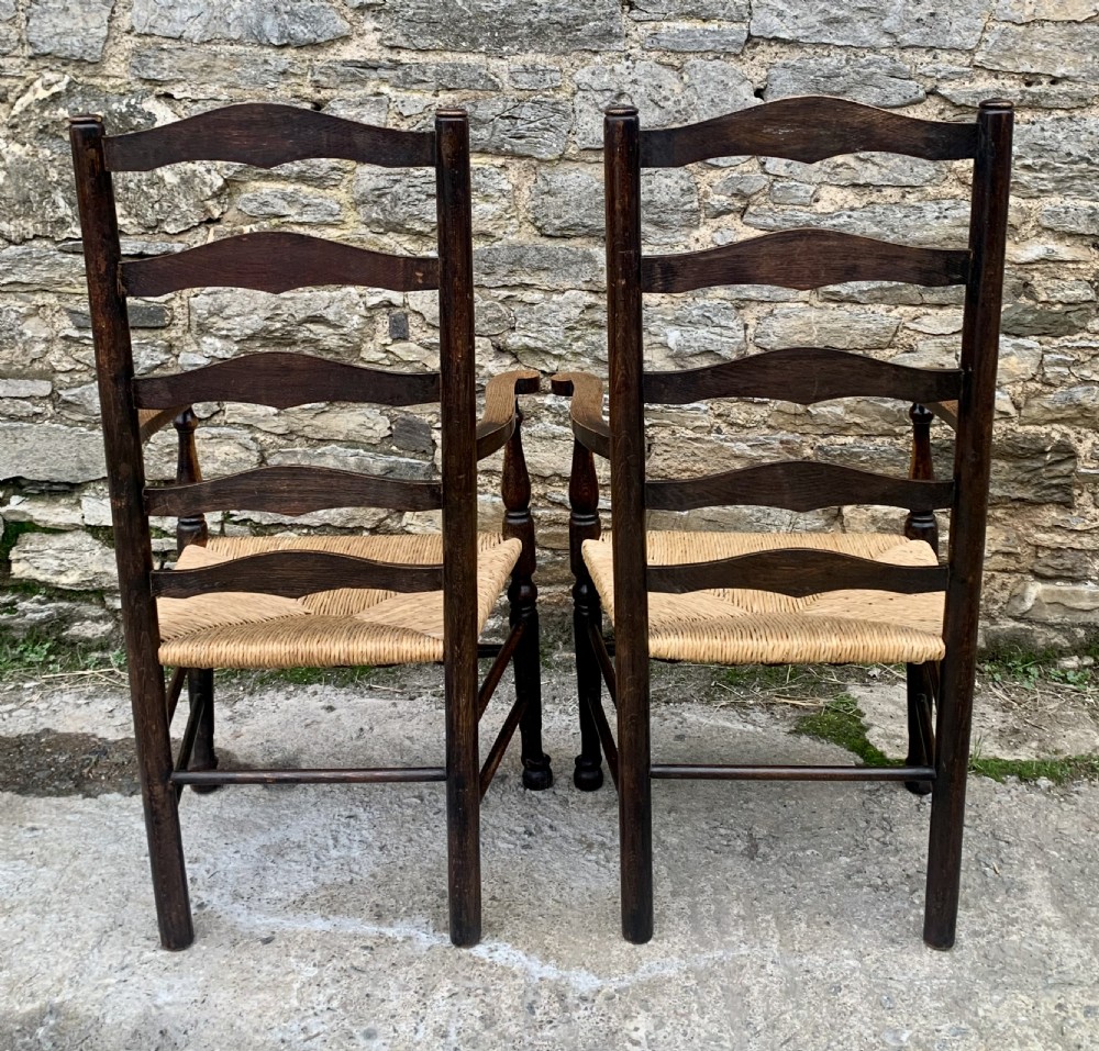 Pair of Rush Seat Ladderback Carver Chairs View VIII