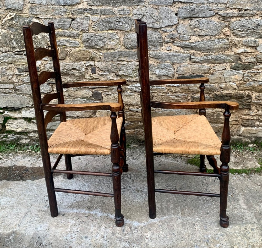 Pair of Rush Seat Ladderback Carver Chairs View IX