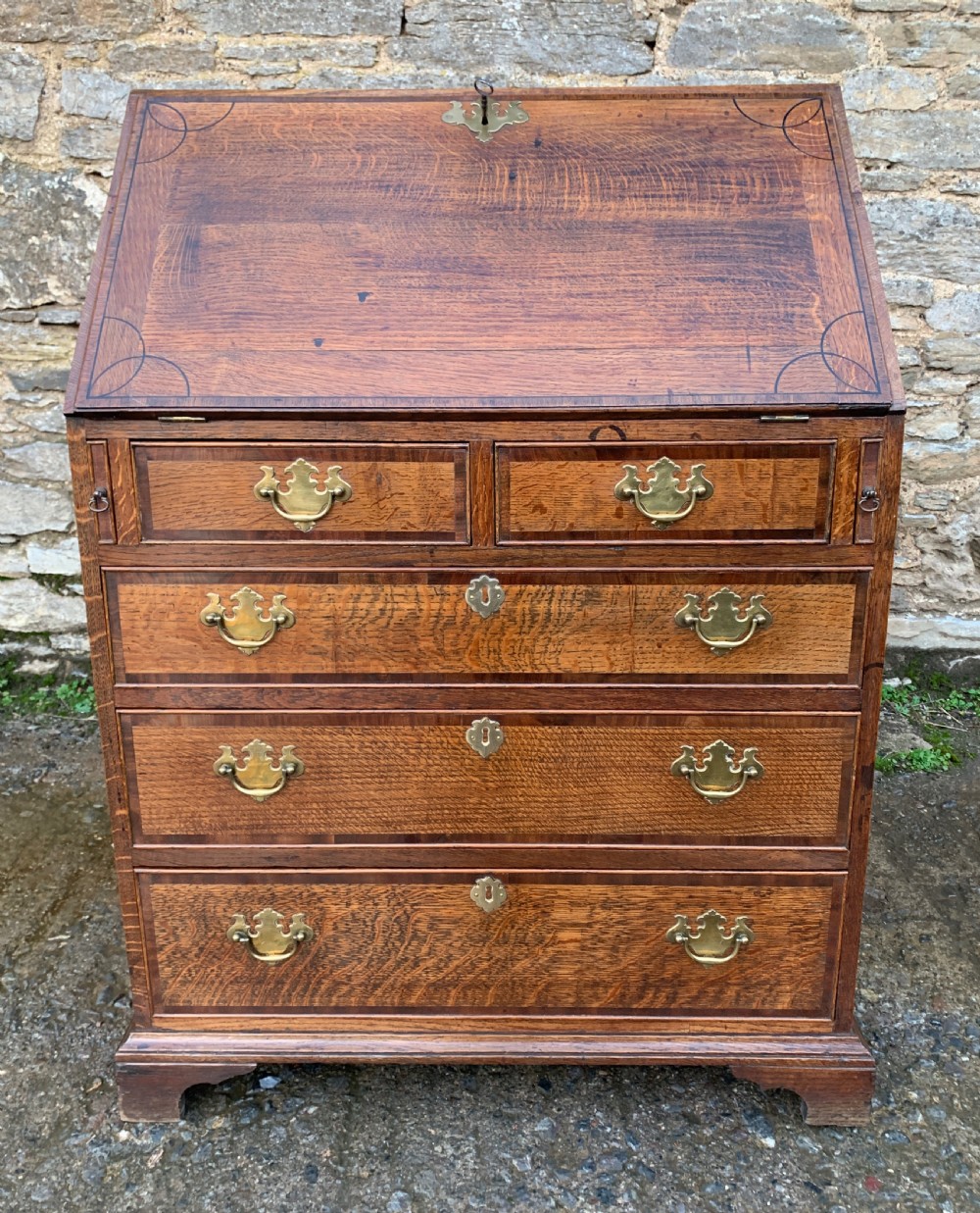 Georgian Oak Cross Banded Bureau View XI