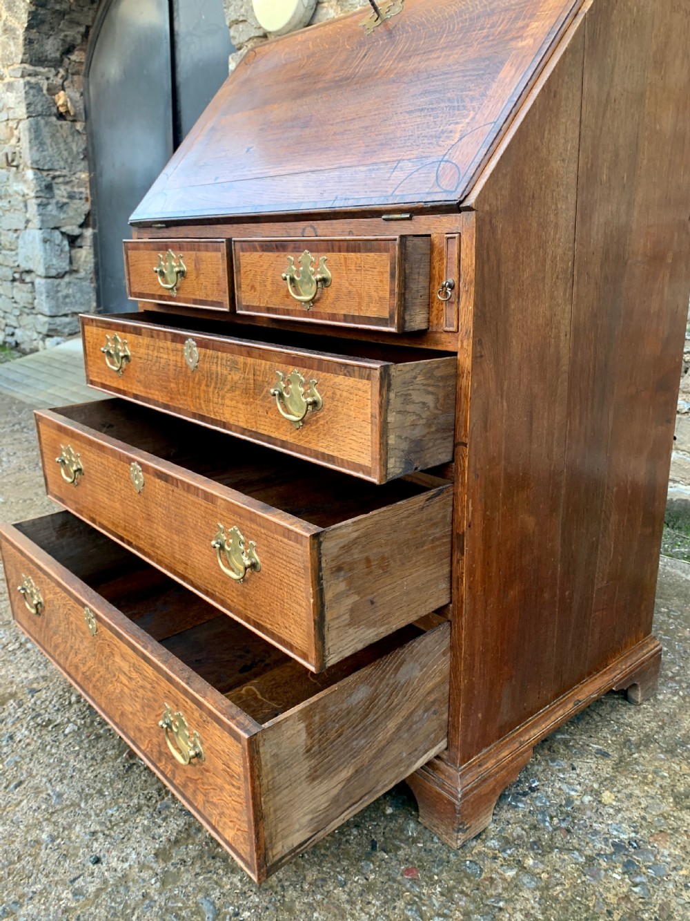 Georgian Oak Cross Banded Bureau View XIV