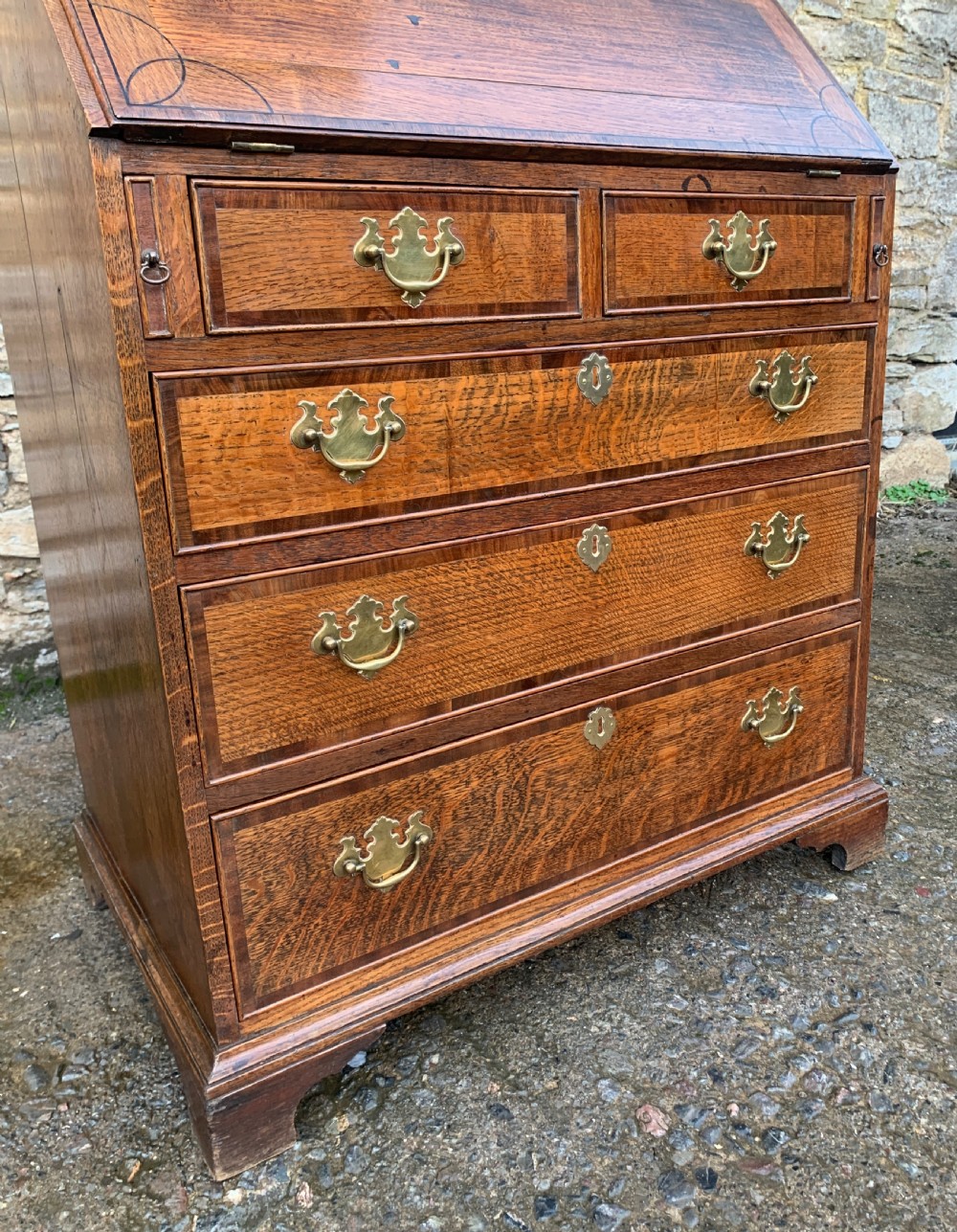 Georgian Oak Cross Banded Bureau View XV