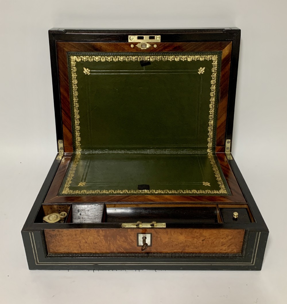 Antique Ebony and Burr Wood Writing Slope