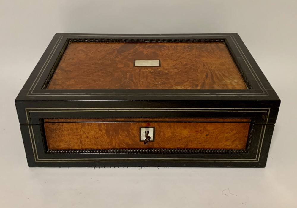 Antique Ebony and Burr Wood Writing Slope View II