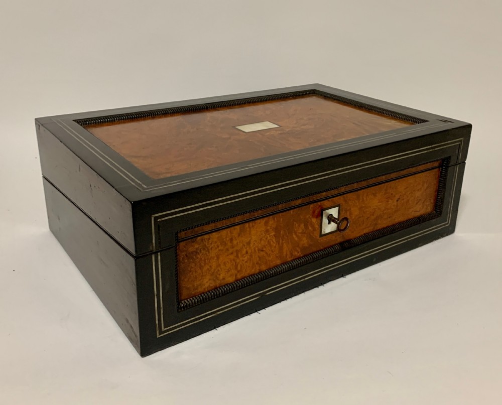 Antique Ebony and Burr Wood Writing Slope View IX