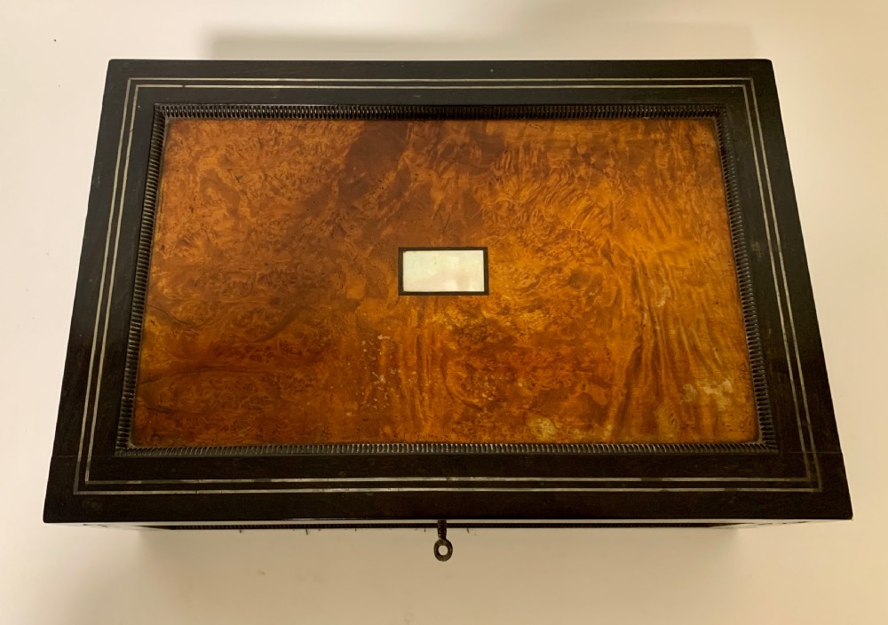 Antique Ebony and Burr Wood Writing Slope View X
