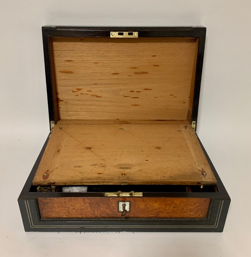 Antique Ebony and Burr Wood Writing Slope View XIII