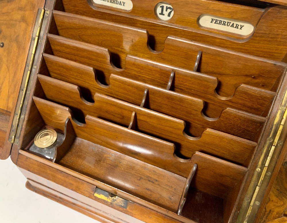 Victorian Burr Walnut Stationery Cabinet with Calendar View X