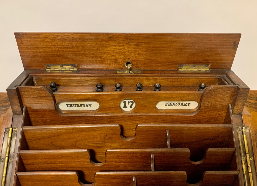 Victorian Burr Walnut Stationery Cabinet with Calendar View XI