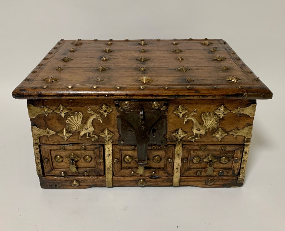Antique Indian Brass Mounted Casket
