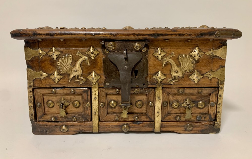 Antique Indian Brass Mounted Casket View II