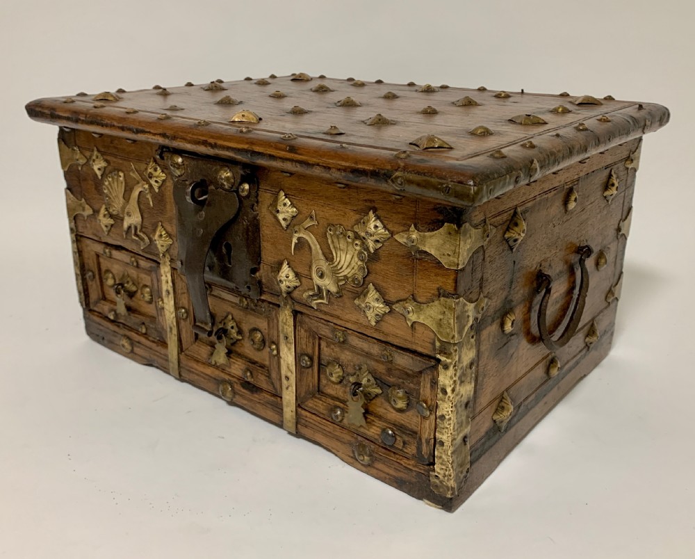 Antique Indian Brass Mounted Casket View III