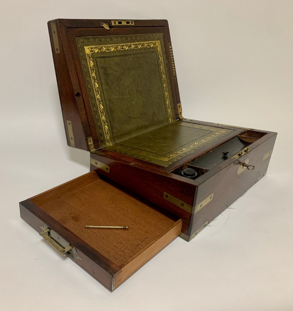 Antique Mahogany Campaign Writing Slope View XV
