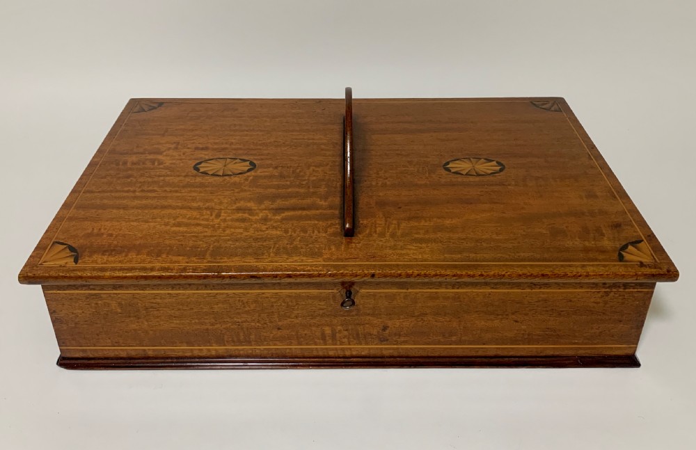 Antique Mahogany Inlaid Housekeepers Cutlery Box View II