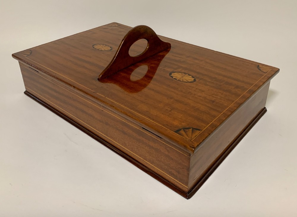 Antique Mahogany Inlaid Housekeepers Cutlery Box View III