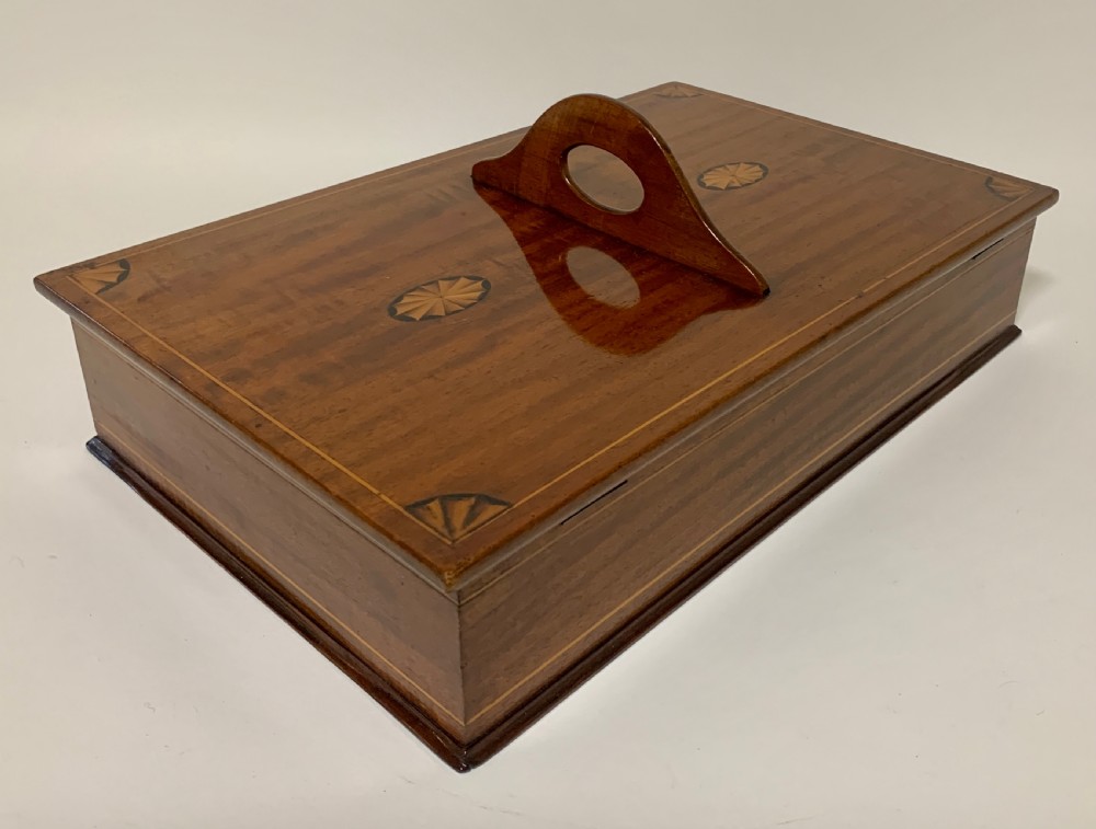 Antique Mahogany Inlaid Housekeepers Cutlery Box View V