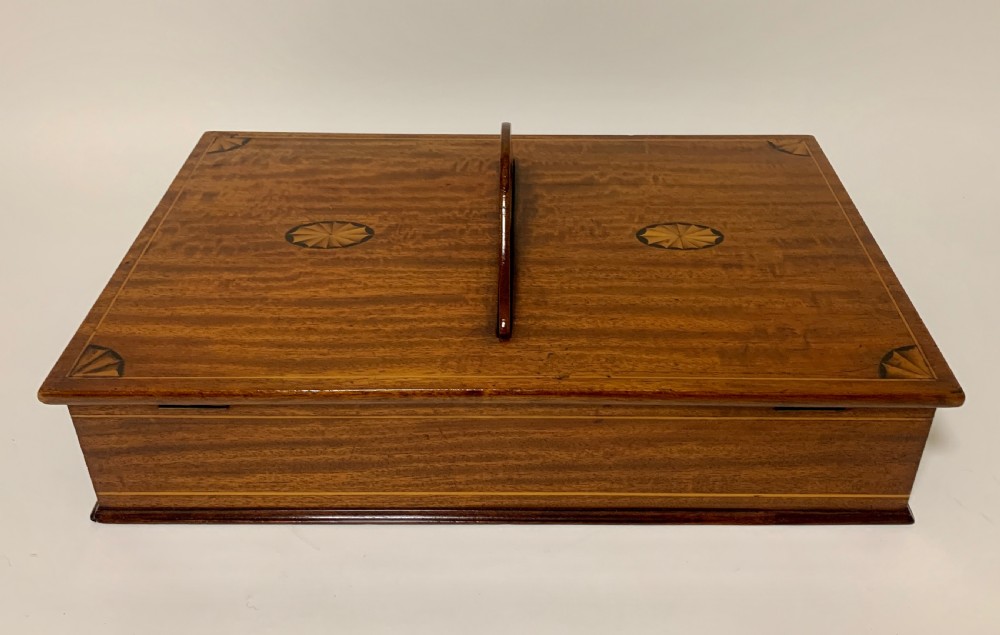 Antique Mahogany Inlaid Housekeepers Cutlery Box View VI