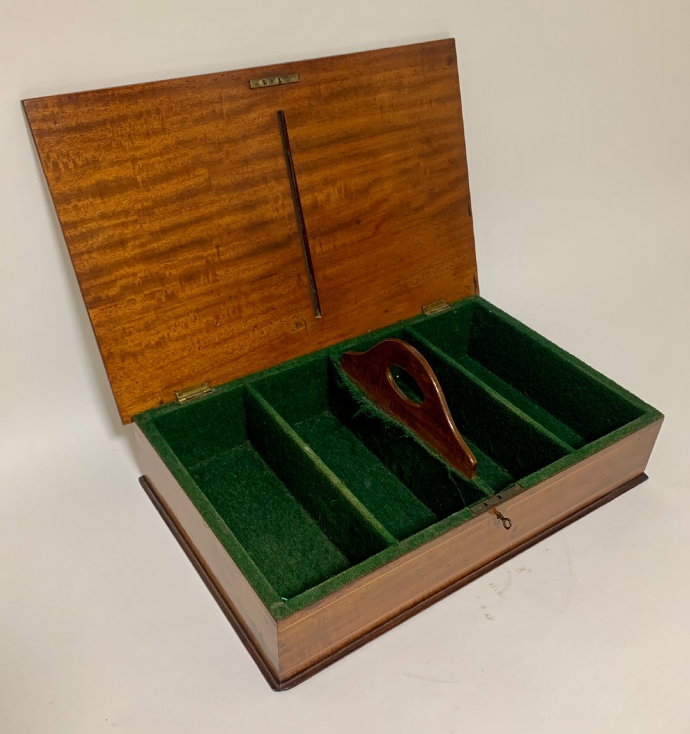 Antique Mahogany Inlaid Housekeepers Cutlery Box View XI