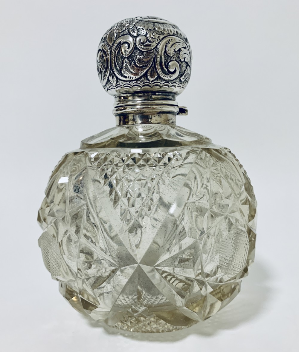 Large Edwardian Cut Glass Silver Scent Bottle View V