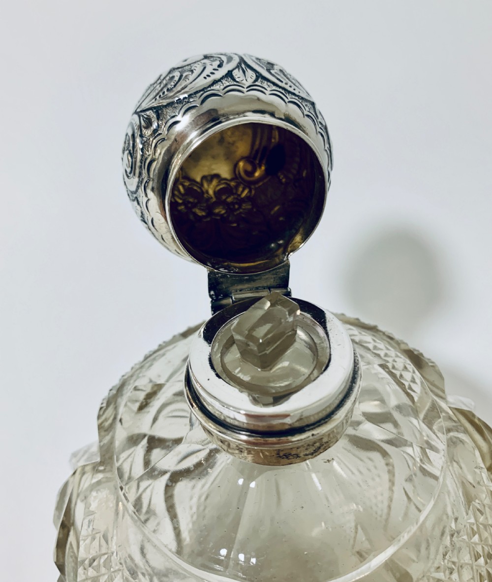 Large Edwardian Cut Glass Silver Scent Bottle View X