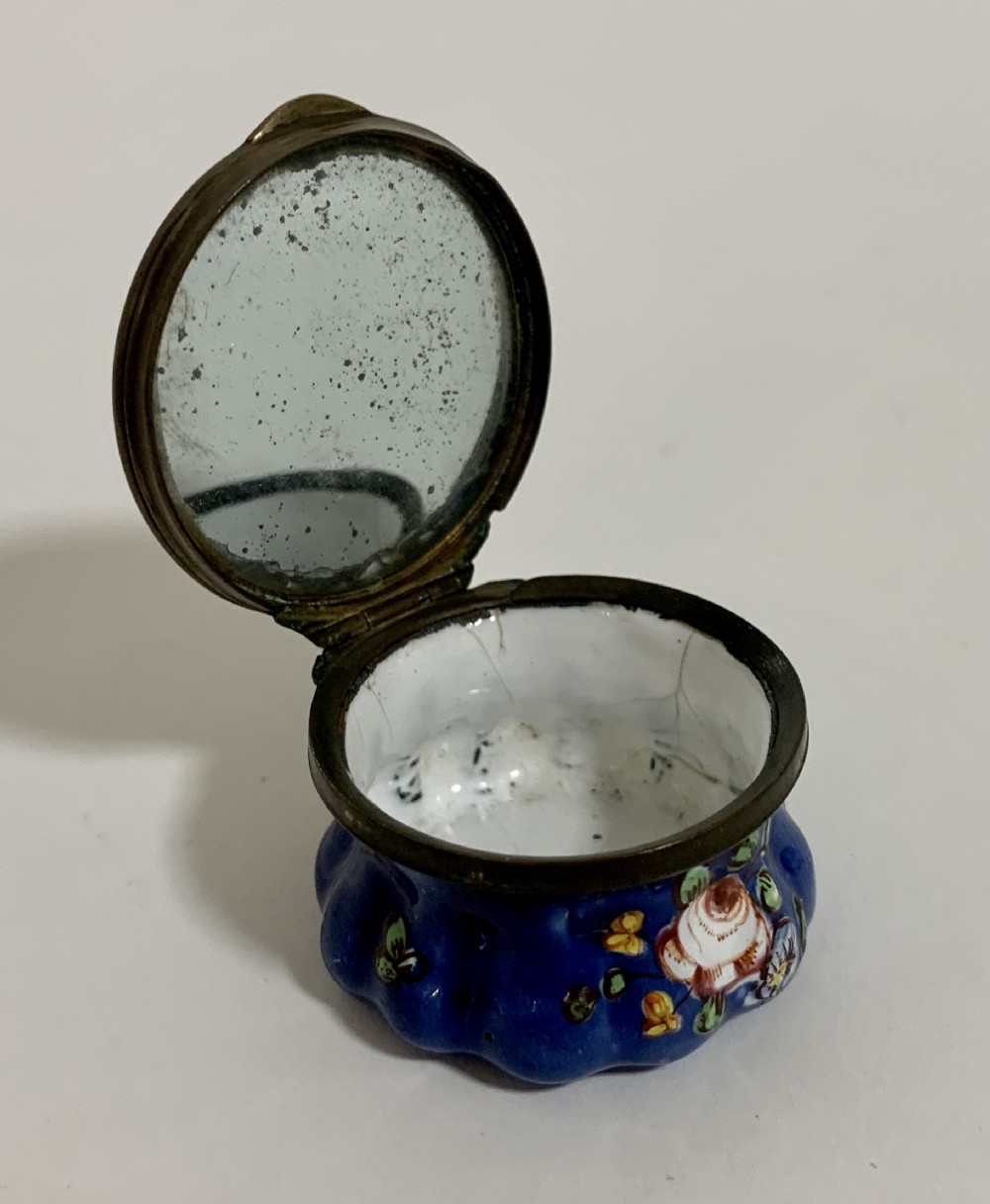 Antique Georgian Bilston Enamel Mirrored Patch Pill Box