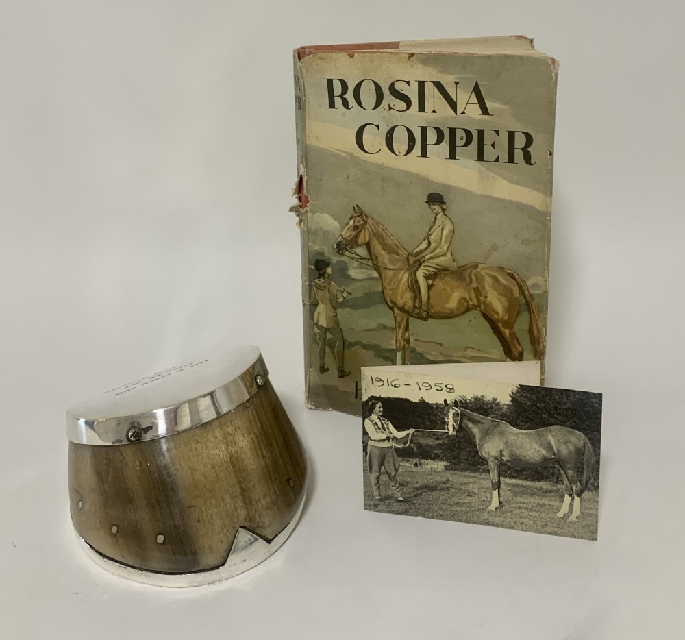 Antique Taxidermy Silver Mounted Horse Hoof of Rosina Copper with Book and Photo
