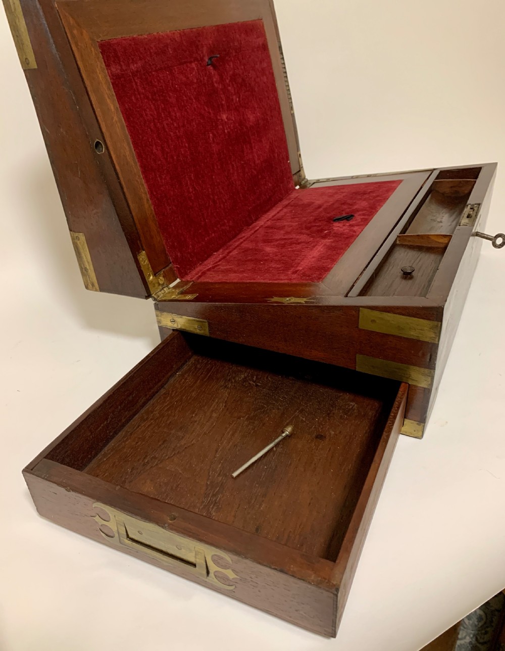 Victorian Mahogany Brass Bound Campaign Writing Slope View II