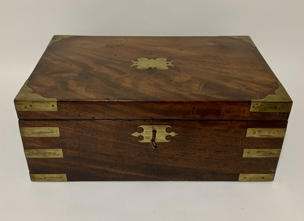 Victorian Mahogany Brass Bound Campaign Writing Slope View IX