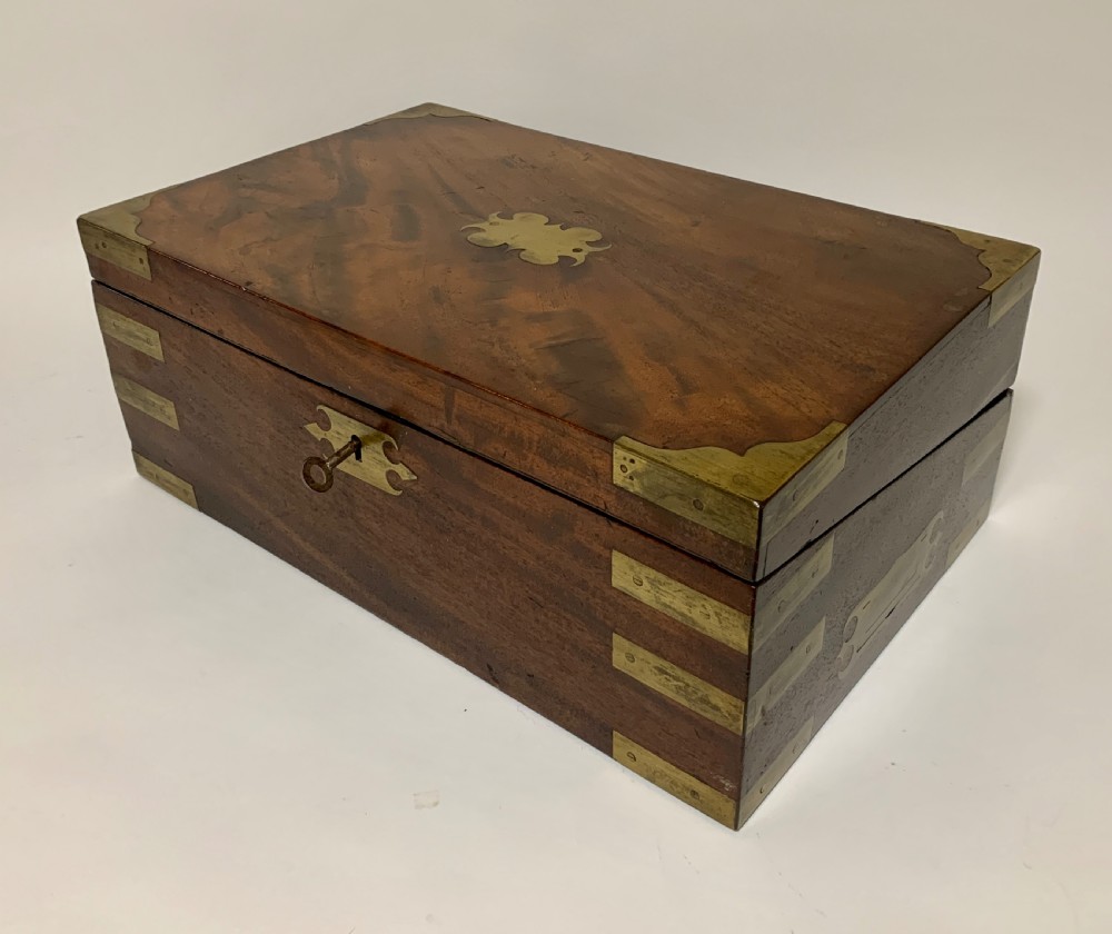 Victorian Mahogany Brass Bound Campaign Writing Slope View X