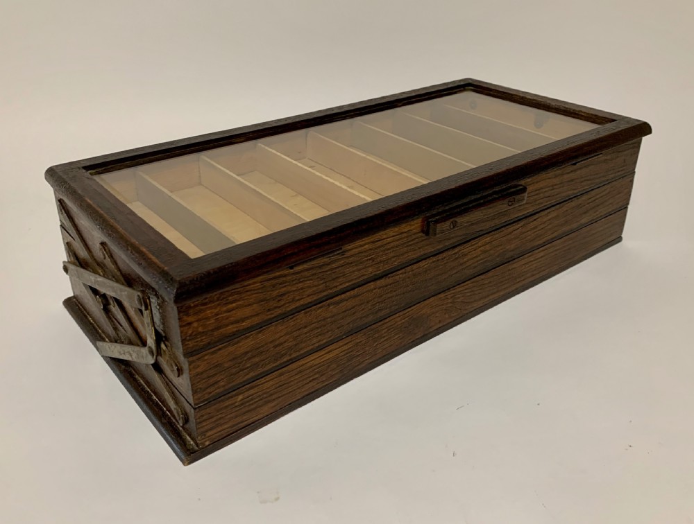 Antique Oak Cantilever Haberdashery Sewing Box View VI