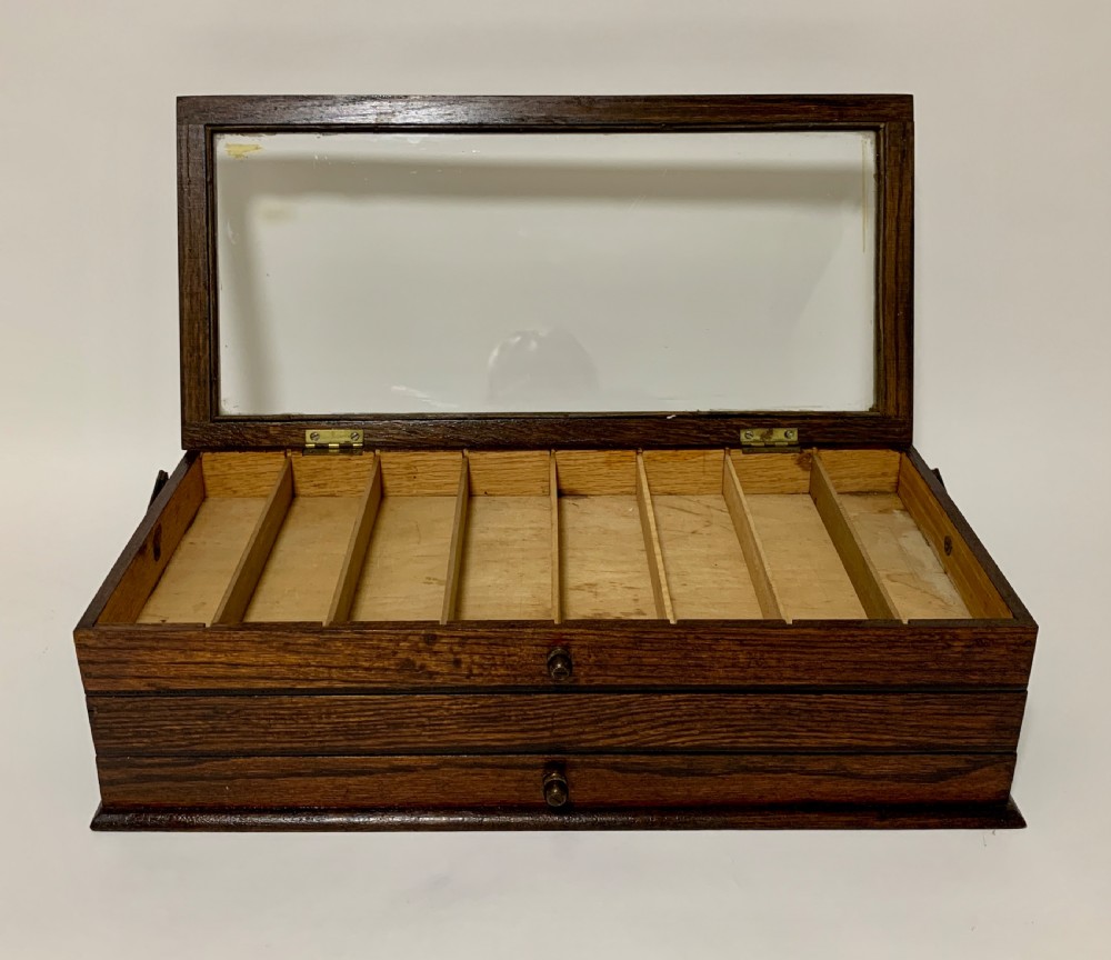 Antique Oak Cantilever Haberdashery Sewing Box View XV