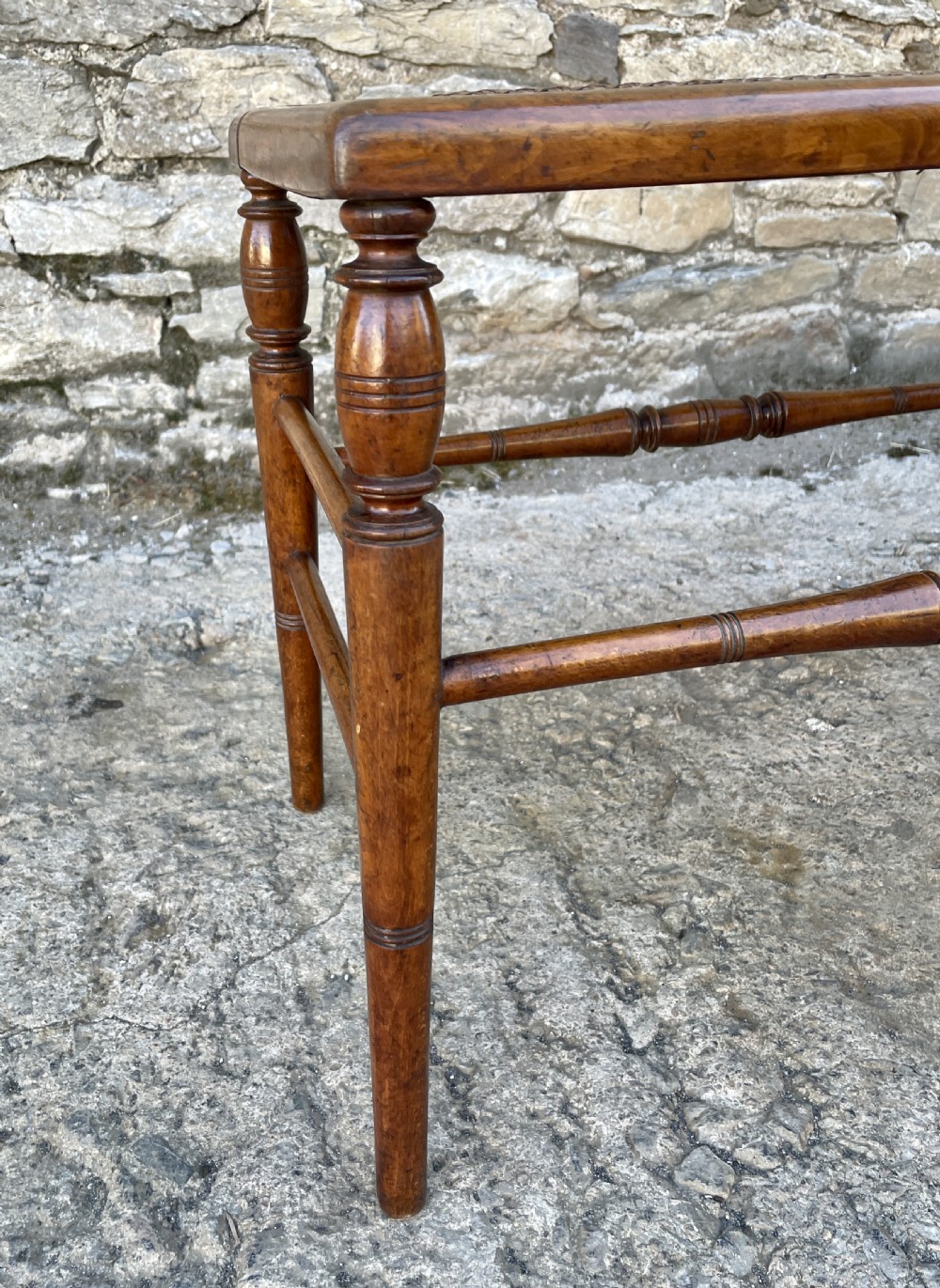 Large Antique Bergere Cane Stool View XIII