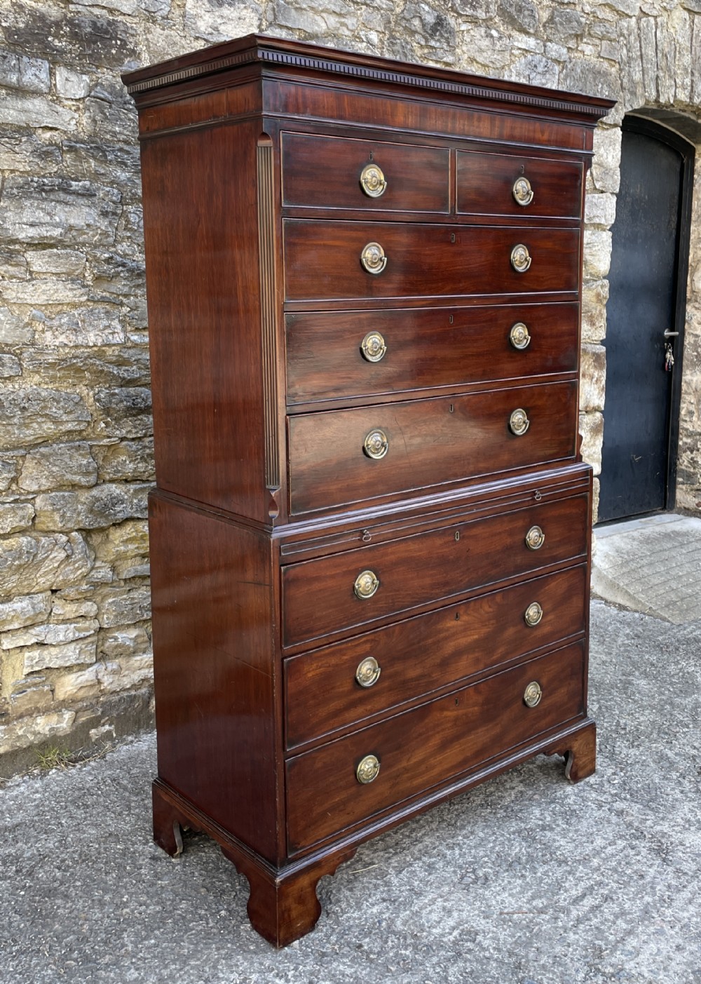 Georgian Mahogany Chest on Chest Tallboy with Brushing Slide