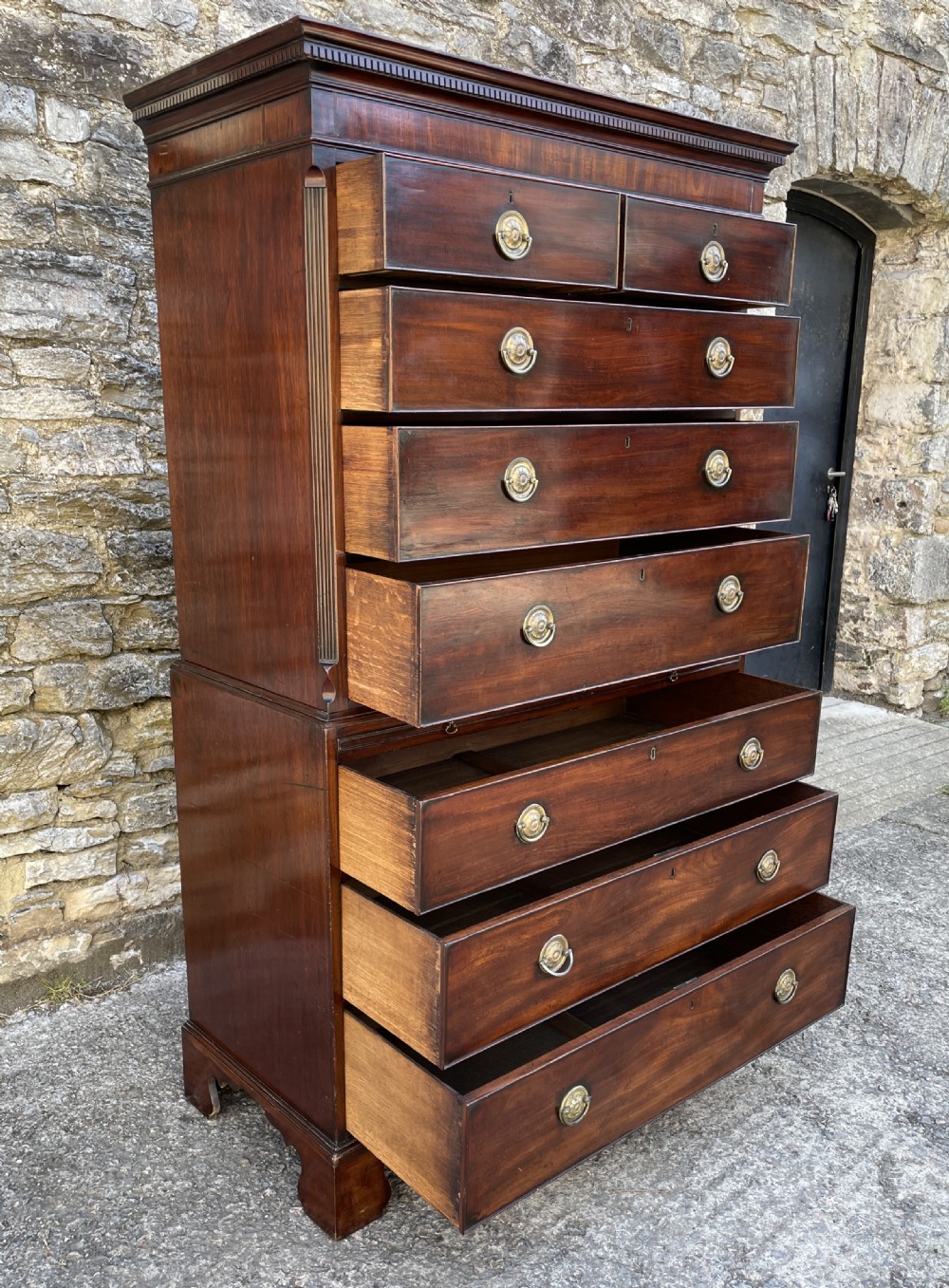 Georgian Mahogany Chest on Chest Tallboy with Brushing Slide View XVIII