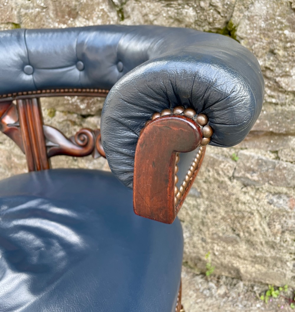 Victorian Mahogany Framed Leather Captains Chair View V