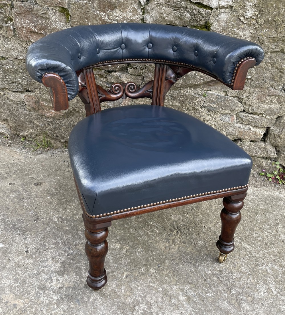 Victorian Mahogany Framed Leather Captains Chair View XV