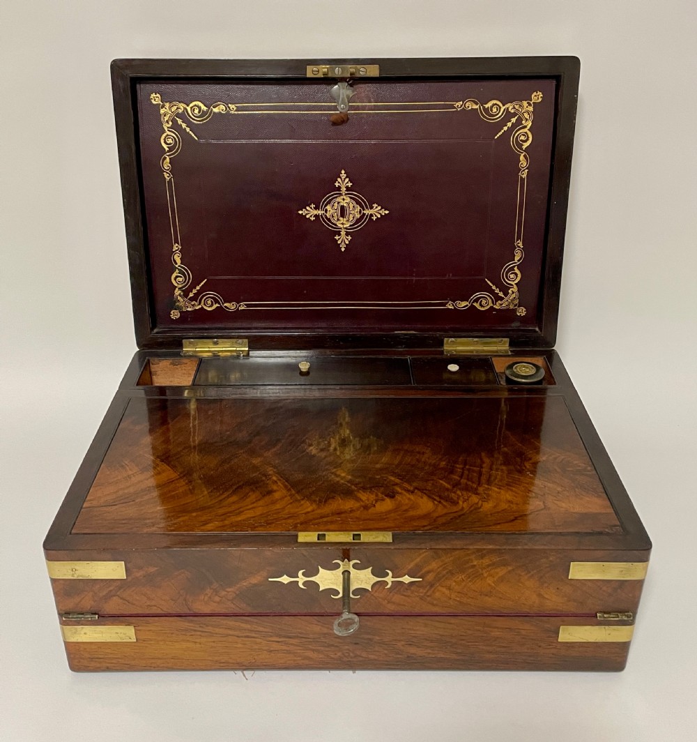 Victorian Rosewood Brass Bound Double Fold Writing Slope