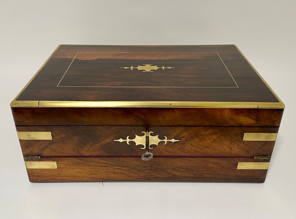 Victorian Rosewood Brass Bound Double Fold Writing Slope View II