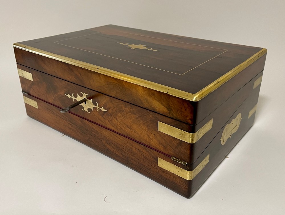 Victorian Rosewood Brass Bound Double Fold Writing Slope View III